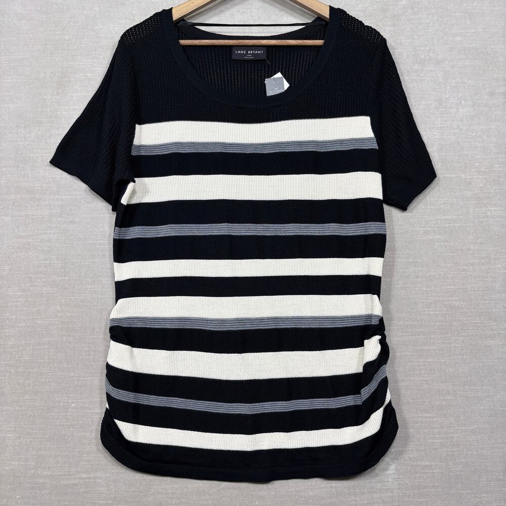 Lane Bryant Illusion Knit Top Womens 14 16 Plus Size‎ Striped Stretch